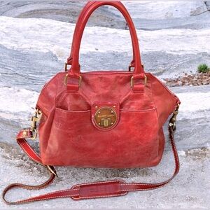 Elliott Lucca Red Distressed Italian Tuscany Leather Satchel Crossbody